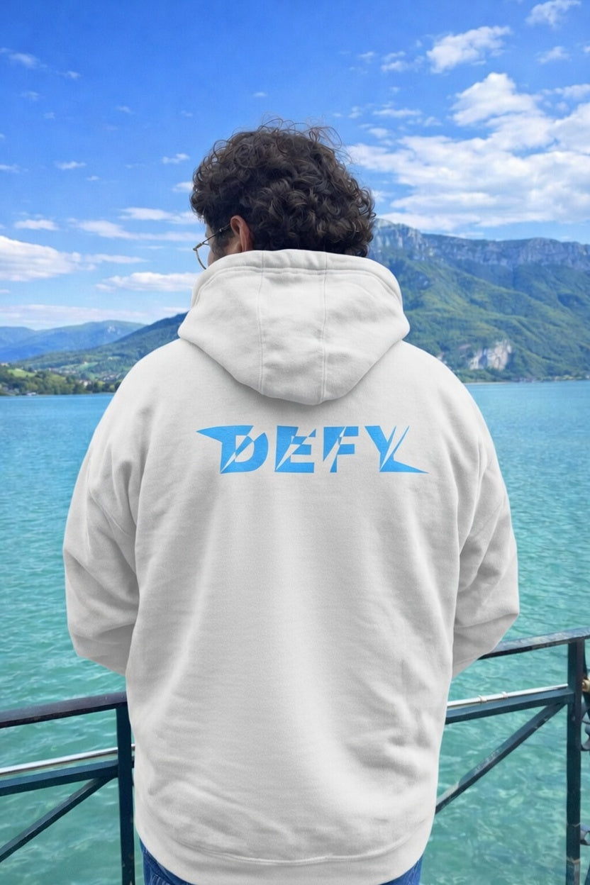 Hoodie DEFY Blanc et Bleu DEFY.fr